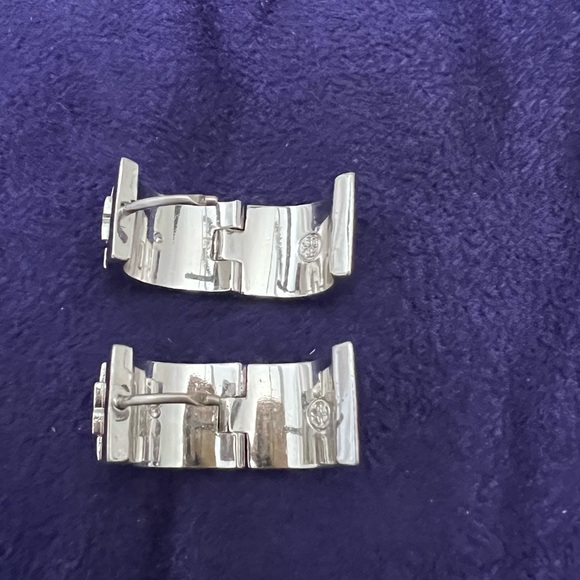 Tory Burch Sterling Silver Hoop Earrings. - Picture 3 of 6